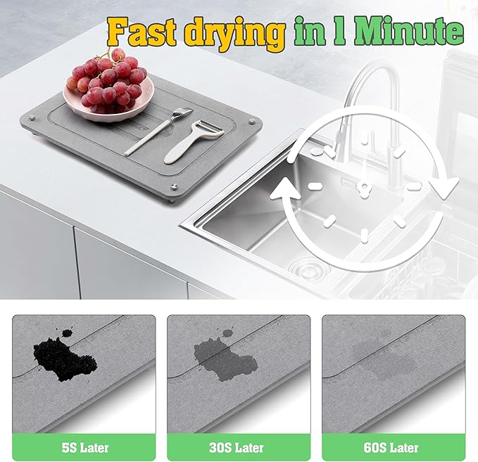 CSD Quick Drying Stone Mat for Kitchen Counter - Super Absorbent &amp Non Slip Dish Drying Mats - Diatomaceous Earth Sink Tray Mat - Drying Pad - 15.7 × 11.8 Inches