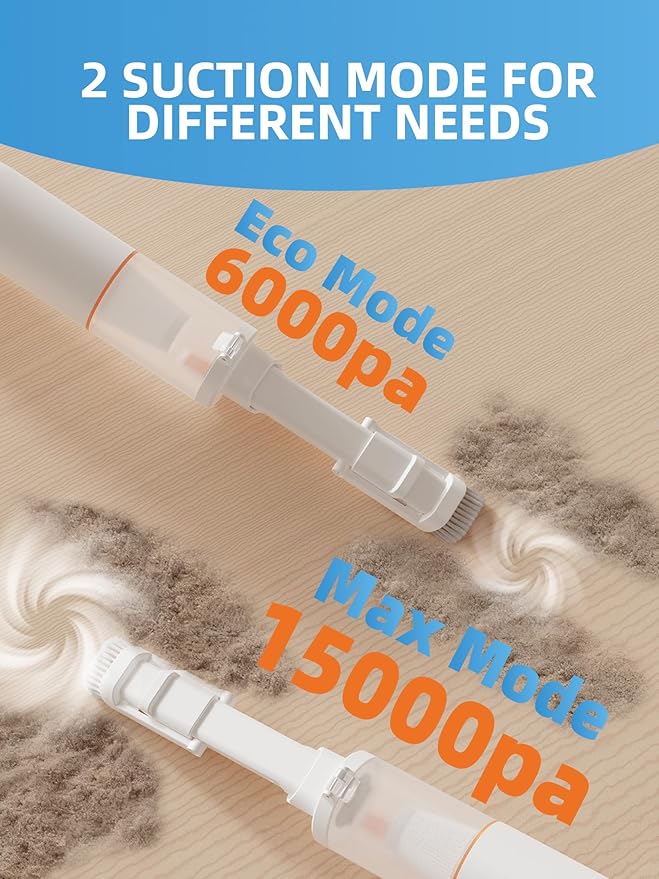 Cordless Car Vacuum 4-in-1 Portable Mini Handheld Vacuum Cleaner with 15000pa Suction Power 2 Suction Modes &amp Multi-Nozzles for Car Home Office Pet White
