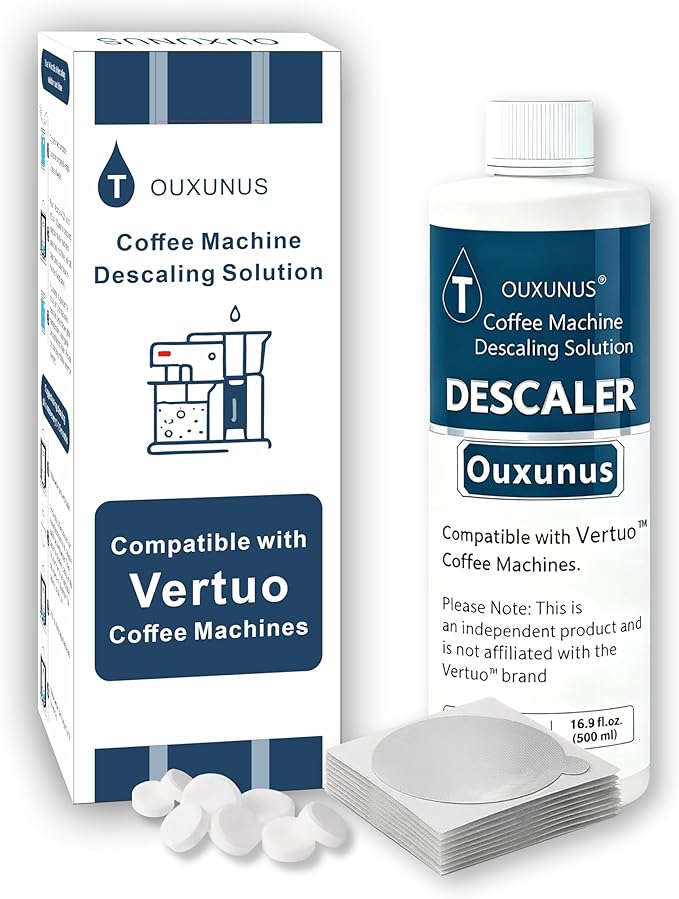 Descaling Solution Kit Compatible with Nespresso Vertuo Coffee Machines 16.9 fl Oz Descaler (4 Uses) 8 Cleaning Tablets &amp 8 Aluminum Foil Lids Complete Maintenance Set (1)