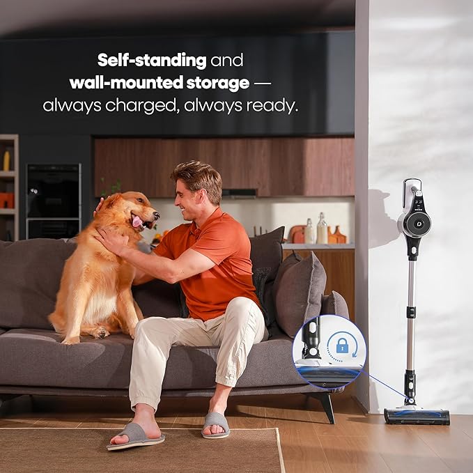 YONNDER Cordless Vacuum Cleaner 550W 55KPA 70Mins Powerful Vacuum Cleaners for Home with Anti-Tangle LED Display Screen Self-Standing Stick Vacuum for Hardwood Floors/Pet Hair/Carpet M1