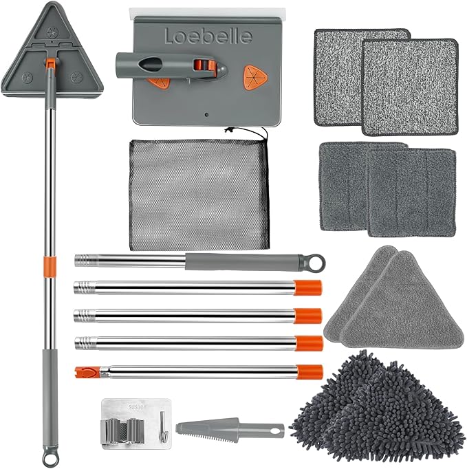 Base Boards Cleaning Tool with 76 Long Handle 360° Rotatable Wall Cleaner Base Board Cleaner Tool Wall Cleaning Washing Mop with 8 Reusable Pads for Painted Walls Ceilings and Baseboards