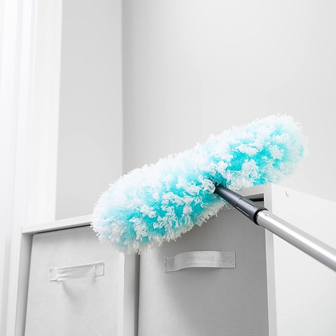 Fuller Brush Fuzzy Fan Duster – Dust &amp Clean Ceiling Fans Walls Woodwork – Polystatic &amp Microfiber Grabs &amp Holds Dust Lint Cobwebs &amp Dirt - Fan Duster with Handle (Teal)