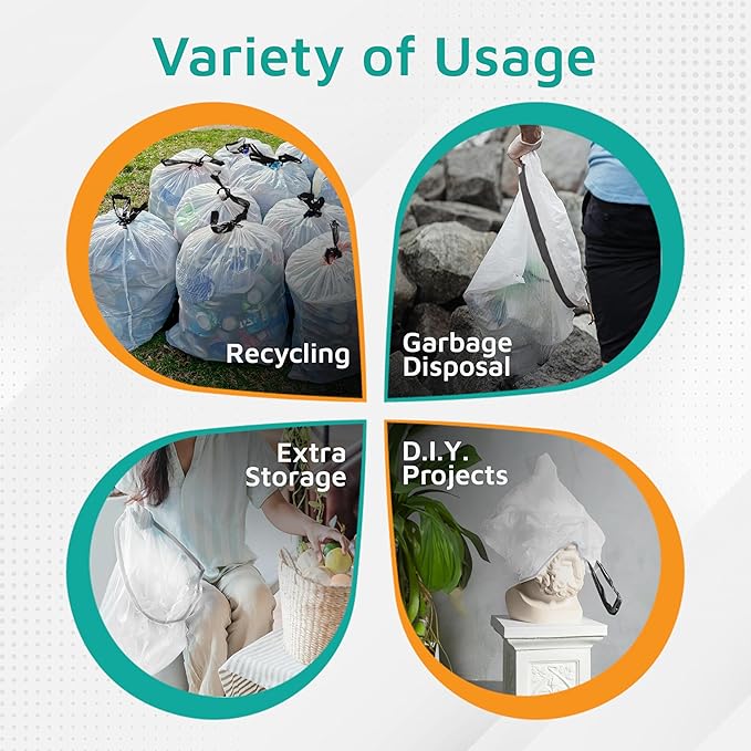 PlasticMill Drawstring Trash Bags - Clear Garbage Bags - Plastic Trash Bags - Tall Trash Bags Trash Can Liners - 33-Gallon Large Kitchen Trash Bags 0.9 Mil 33x39 (100-Count)