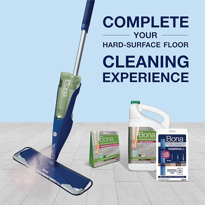 Bona Multi-Surface Floor Premium Spray Mop - Includes Multi-Surface Floor Cleaner Concentrate and Machine Washable Microfiber Cleaning Pad - For Stone Tile Laminate and Vinyl LVT/LVP Floors