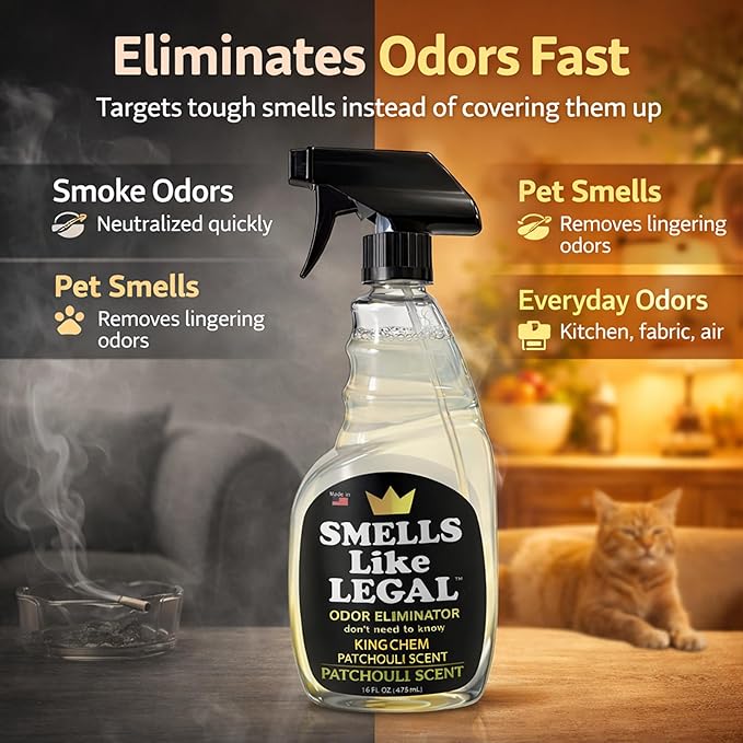 Patchouli Odor Eliminator Spray – Neutralizes Smoke Pet Food &amp Household Odors – Non-Staining Fabric-Safe Deodorizer – Biodegradable Made in USA – 16 oz