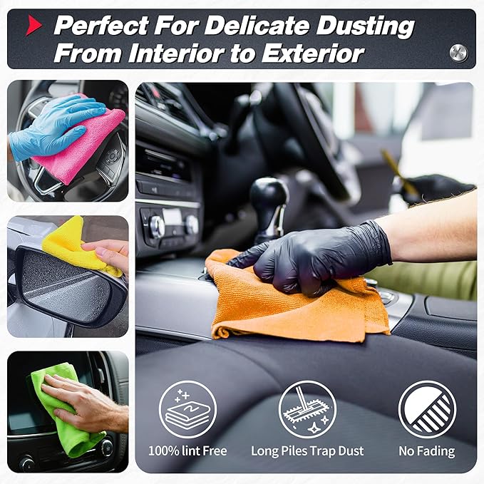 FIXSMITH Microfiber Cleaning Cloth 100 Pack Shop Towels Micro Fiber Cloth for Cleaning Car All-Purpose Absorbent Cleaning Rags for Housekeeping Dust Cloth for Office Car Wash Towels 12inx12in