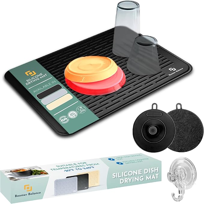 Dish Drying Mats for Kitchen Counter Black Dish Drying Mat XL 24x30  Large Silicone Dish Drying Mat Heat Resistant  Xl Drying Mat for Kitchen Counter Kitchen Drying Mat