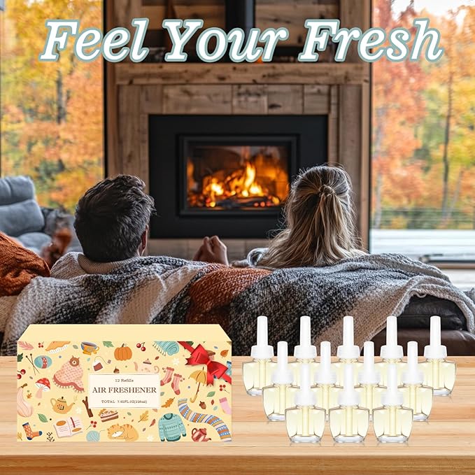 Plug In Air Freshener Refills – Spruce Caramel Espresso &amp Raspberry Cinnamon 12 Count Fragrance for Home Bathrooms Office – 7.92 Fl Oz Compatible with Air Wick &amp Glade Not for Glade Plu