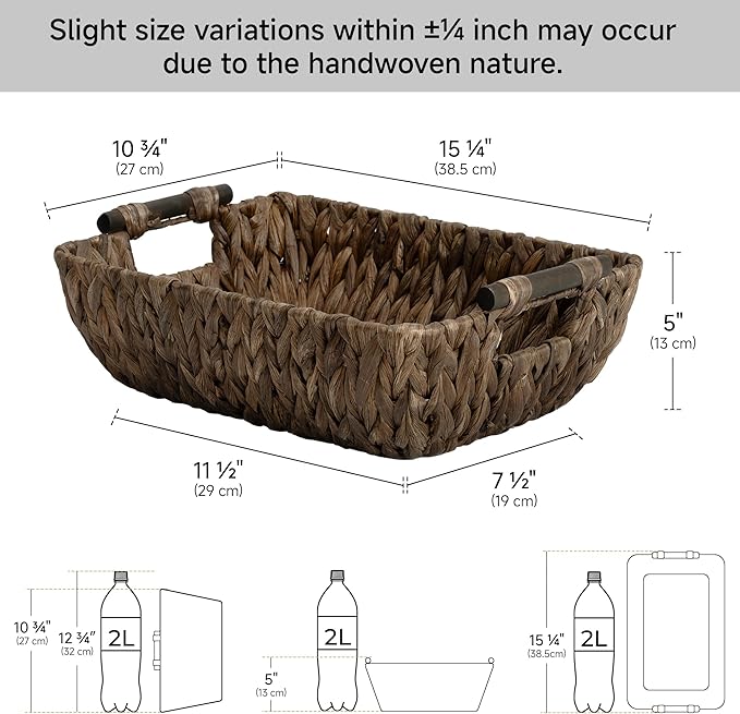 StorageWorks Wicker Baskets for Organizing Woven Basket with Wooden Handles Wicker Storage Baskets for Shelf Brown 2-Pack