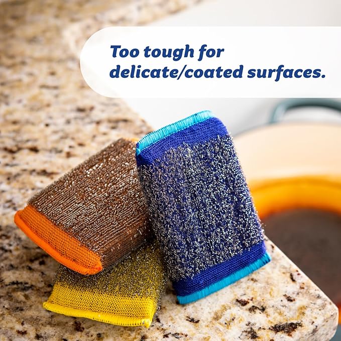 Scrub Daddy Steel Scouring Pad Scrub Sponges - Stainless Steel Scour Daddy - Stainless Steel Fibers Do What Scrubbing Sponges Can't - Durable Shred-Resistant Scrubbing Pads - 2 Count (6 Pack)