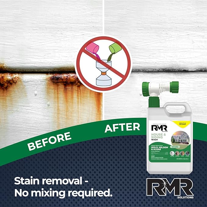 RMR House and Siding Wash - Commercial-Grade Outdoor Stain Remover for Mold Mildew and Algae 64 Ounce Bottle With Hose-End Adapter