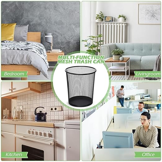 Amyhill 8 Pieces Mesh Trash Can Round Mesh Waste Basket Mesh Garbage Bin 3 Gallon 4 Gallon 6 Gallon Open Top Lightweight Bathroom Wastebasket for Office Home (Black Small)