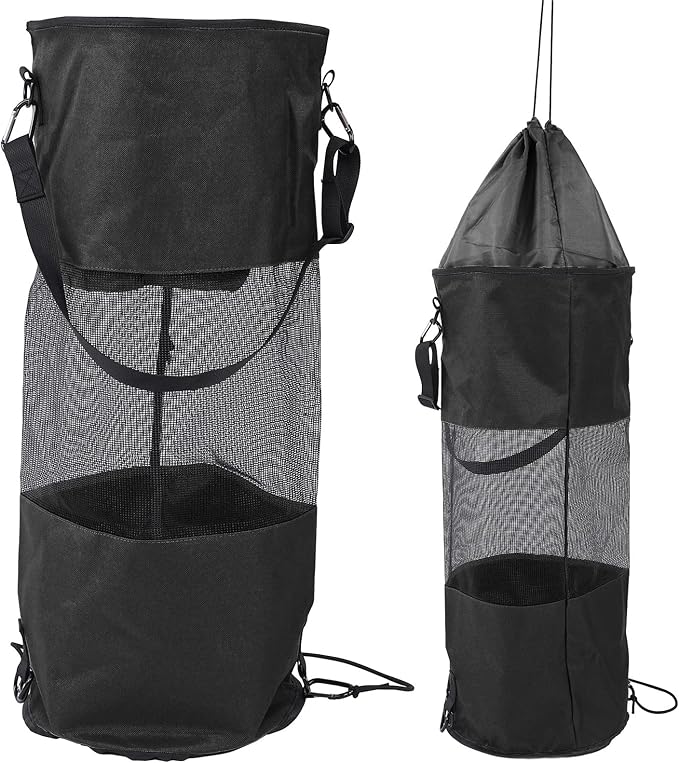 Reusable Boat Trash Bag Waterproof Mesh Garbage Bag for Boat Lightweight Portable Outdoor Trash Storage with Elastic Top and Buckle Strap for Kayaking Camping Travel