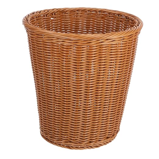 Cabilock 1Pc Simulated Rattan Woven Trash Can Decorative Wastebasket for Home Use Chic Imitated Rattan Style Versatile Trash Bin for Kitchen Bathroom and Office Decor
