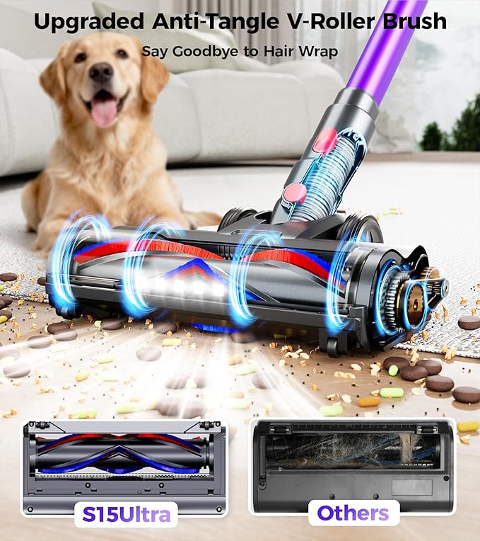 Cordless Vacuum Cleaner 500W 50KPA 60Mins Vacuum Cleaners for Home Self-Standing Stick Vacuums with LED Display Anti-Tangle Lightweight Rechargeable Wireless Vacumm for Pet Hair Carpet Floor
