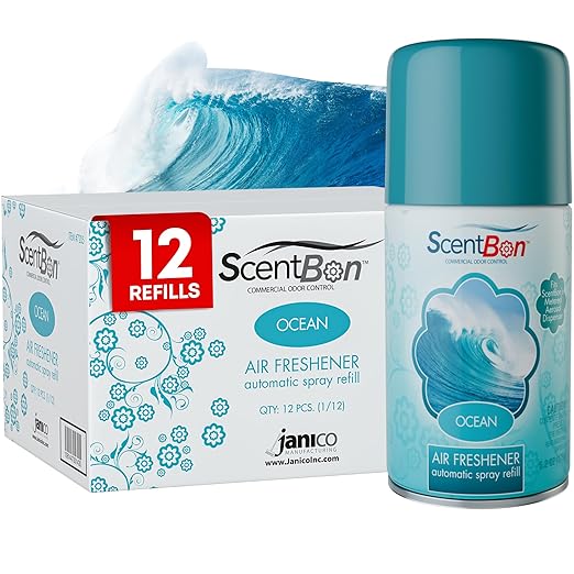 Metered Air Freshener Refills for Aerosol Dispenser – Ocean Scent – 6.2 oz – 12 Pack – Automatic Air Freshener Spray Refill – Commercial Aerosol Deodorizer for Office Bathroom Gym Businesses