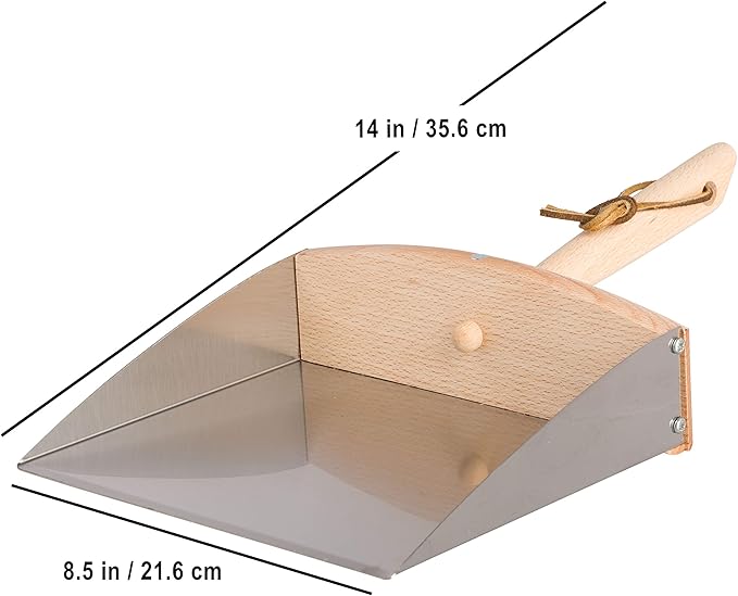 REDECKER Horsehair Fiber Hand Brush and Dust Pan Set Heavy Duty Broom and Dustpan Combo for Home and Outdoor Oiled Beechwood Handles Stainless Steel Dust Pan Made in Germany 14-1/8-Inches