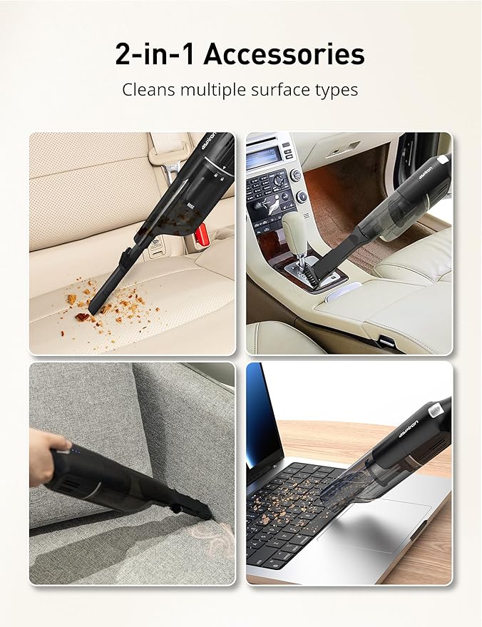Aspiron Cordless Handheld Vacuum 24KPA Powerful Car Vacuum 2-Speed 2 Charging Methods Wireless Charger Ergonomic Handle Portable Rechargeable Vacuum Cleaner for Car Home Black Grey