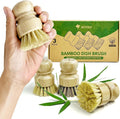 Bamboo Dish Brush Set of 3 - Natural Wooden Dish Scrubber w/Medium Stiff Sisal &amp Coconut Bristles - Kitchen Scrub Brush for Dishes Pots &amp Pans - Plastic Free Non Scratch Bristles