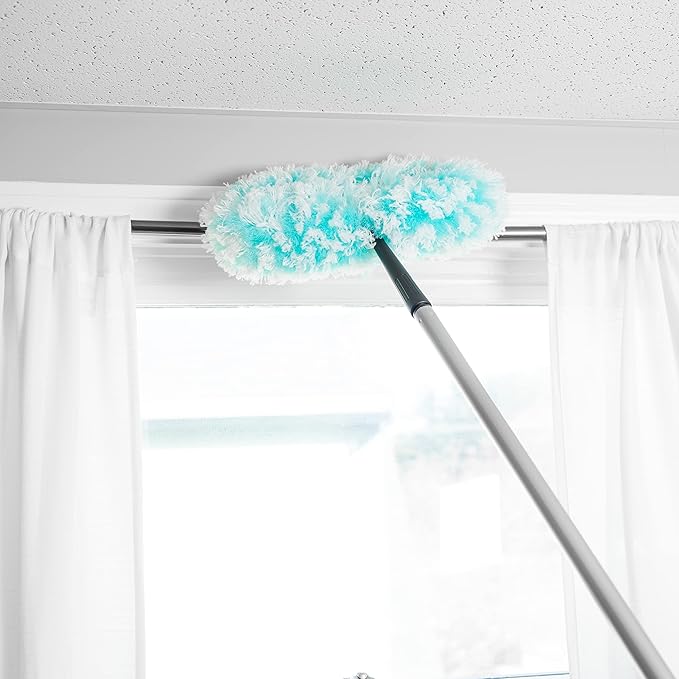 Fuller Brush Fuzzy Fan Duster – Dust &amp Clean Ceiling Fans Walls Woodwork – Polystatic &amp Microfiber Grabs &amp Holds Dust Lint Cobwebs &amp Dirt - Fan Duster with Handle (Teal)