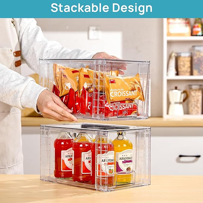 Vtopmart 8 Pack Large Stackable Storage DrawersClear Acrylic Drawer Organizers with Handles Easily Assemble for Fridge BathroomKitchen UndersinkCabinetPantry Organization and Storage