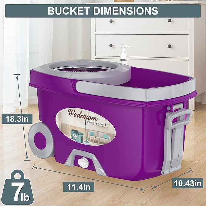 Dual Compartment Spin Mop and Bucket Mop and Bucket with Wringer Set360°Rotating Spinning Mopping for Floor Cleaning with 6 Microfiber Replacement Heads 61 Extended Handle 2X Wheel
