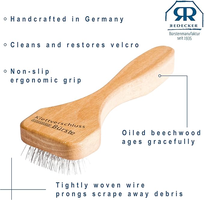 REDECKER Wire Brush with Oiled Beechwood Handle 5-7/8-Inches Compatible with Velcro Tape and Other Velcro Items