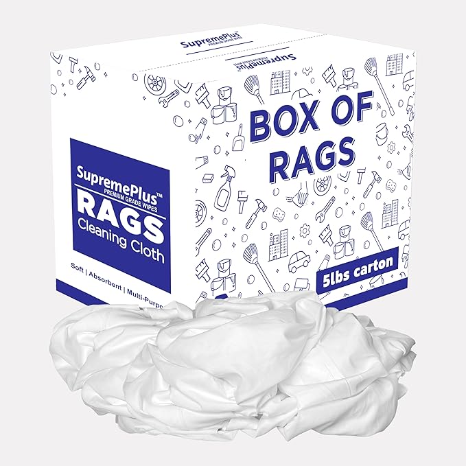 Recycled White Sheeting Cleaning Rags (5 lbs. Box) – Lint Free White Cotton Cloths for Manufacturing | Automotive | Janitorial | Shop Rags Bulk - Multipurpose