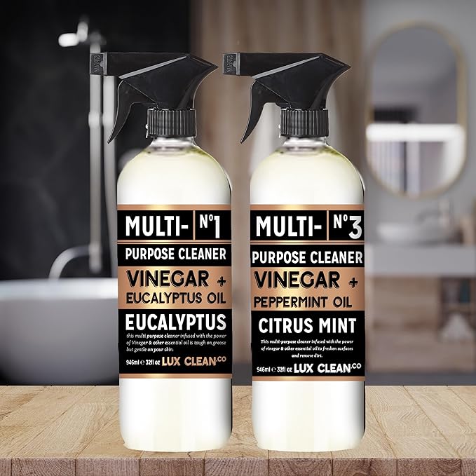 Lux Clean Multi-Purpose Cleaners Vinegar with Eucalyptus and Peppermint | 32 Fl Oz Bottles Pack of 4 | Home and Body Company