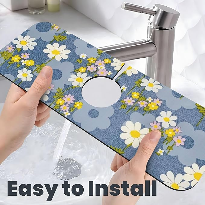Daisy Flowers Dish Drying Mat for Kitchen Counter 18x24 Microfiber Absorbent Fast Dry Mat 2Pcs Dish Mat Faucet Mats Sets Large Drying Kitchen Mat Kitchen Drying Pad Coffee Bar Decor Gifts