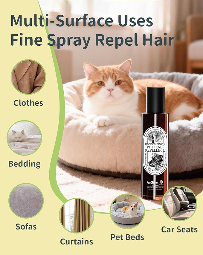 FurGone by Seedshub Pet Hair Repelling Spray Odor Neutralizer | Anti-Static Wrinkle Release Pet-Friendly Botanical Sprays for Clothing and More Pine Nut Scent Up to 2800 Sprays 6.76oz (2 Pack)