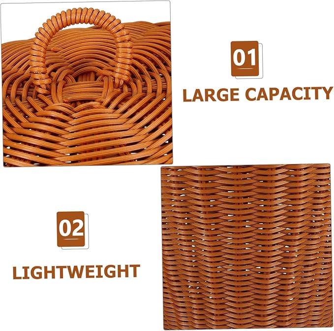 Imitation Rattan Woven Trash Can with Lid Lightweight Rustic Storage Basket for Living Room Bedroom Office and Portable Wastebasket for Sundries Organization
