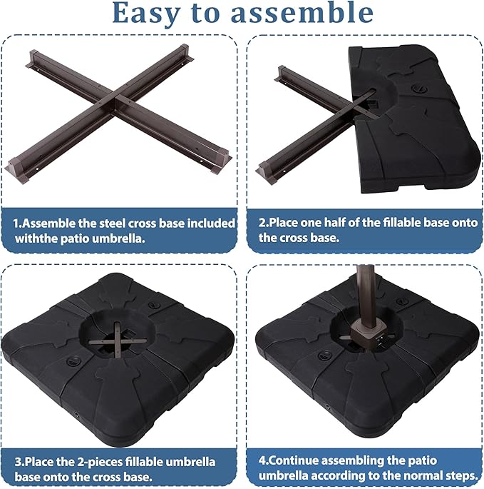 Cantilever Patio Umbrella Base 220lbs Capacity Heavy Duty Outdoor Offset Umbrella Base Sand/Water Filled Umbrella Stand Weights