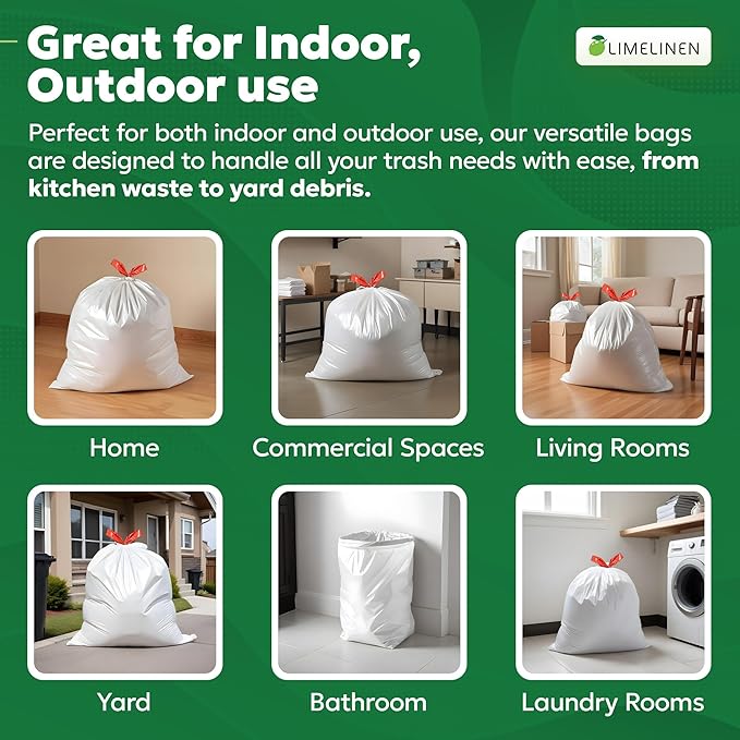LIMELINEN Tall Kitchen Trash Bags with Drawstring 1000 Count 13-gallon Trash Bag of 0.9 mil Thickness Leak and Odor-Resistant Heavy-Duty Plastic Garbage Bags for Home and Commercial Use
