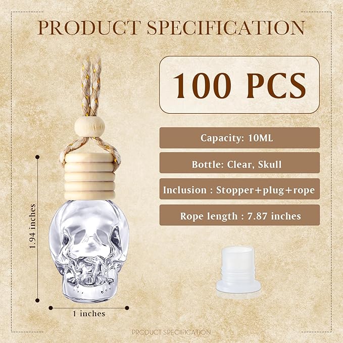 BBTO 100 Pcs Car Air Fresheners Diffuser with Wooden Cap Empty Aromatherapy Diffuser Clear Car Fragrance Holder Pendant Hanging Perfume Fresheners Bottles for Decor(SpookyClear)