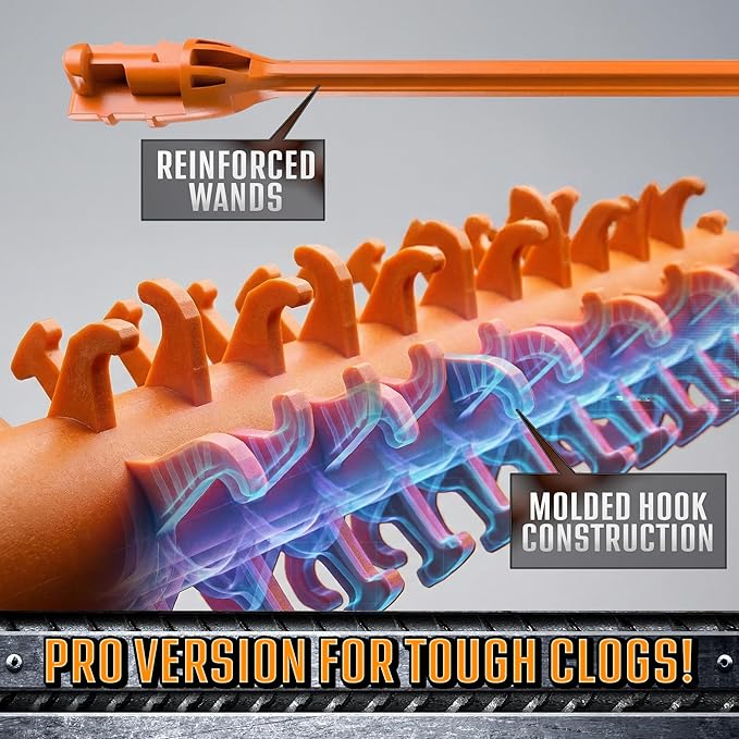 FlexiSnake Pro Drain Weasel Sink Snake Cleaner with New Molded Tip - 18″ - Drain Snake Clog Remover Tool with Rotating Handle &amp 5 Wand Refills - Easy to Use on Drains &amp Grates - Made in USA -