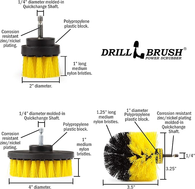 Drillbrush Home Cleaning Essentials Set - Tub and Shower Door Cleaner - Countertop - Shower Grout Cleaner - House Cleaning Products - Cleaner Paste - Tile and Grout - Bathtub Brush