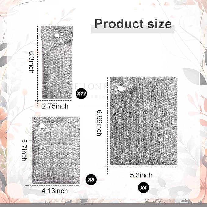 Nuanchu 24 Pcs Activated Charcoal Odor Absorber 50g/100g/200g Air Purifying Bamboo Charcoal Bags Natural Shoe Odor Absorber Deodorizer Absorbers for Fresh Car Home Closet Pet Basement Smell(Grey)