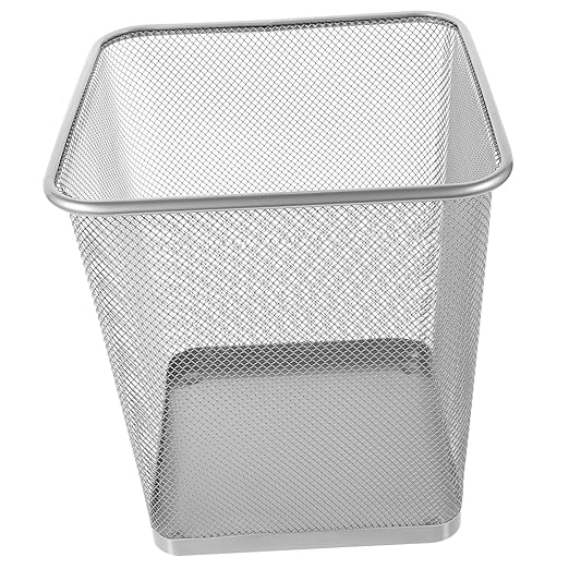 Square Mesh Waste Basket for Kitchen Bedroom Office Rustic Trash Can Solid Iron Mesh Base Modern Design