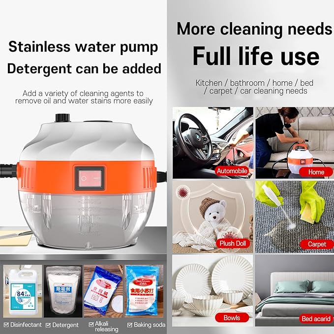 Multifunction Handheld Steam Cleaner 2800W Electric High Pressure Steam Clean Mobile Cleaning Machine Power Steamer High Temperature Portable Steam CleanerOrange