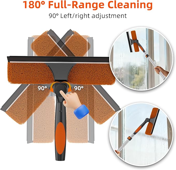 26FT High Window Cleaning Kit with Pole 2-in-1 Window Squeegee with 5-20 FT Telescoping Extension Pole - Professional Window Washing Kit with Long Handle Multi-Use Cleaning Tool for High Windows