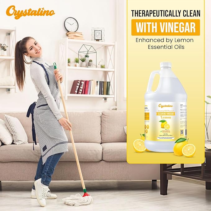 Lemon Essential Oil Cleaning Vinegar (1 Gallon) 6% Non-Toxic Distilled White Vinegar for Cleaning Purpose Vinagre Blanco Vinger (128 Fl Oz (Pack of 1) Lemon)