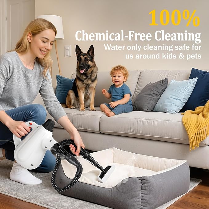Steam Cleaner Pressurized Multi-Surface Natural Handheld Steam Cleaner for Home with Lock Button&amp16 PCS Tools Portable Steamer for Deep Cleaning Bathrooms Kitchens Grout Tile and Windows(Whi