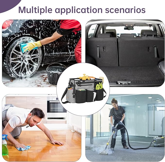 Wearable Cleaning Caddy Bag for Cleaning SuppliesLarge Capacity Cleaning Organizer Grey
