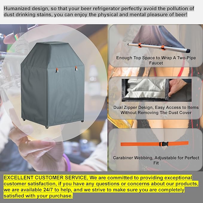Kegerator Cover with 600D Waterproof Oxford Fabric for Protecting Outdoor or Indoor Beer Tower Dust Cover 26.8x26.8x45.7 Inches