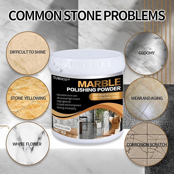 Marble Polishing Powder – for Granite Marble &amp Stone SurfacesHelps Restore Shine and Improve Surface Gloss – For Countertops Floors &amp Walls – 2.2 LB(1 Piece)