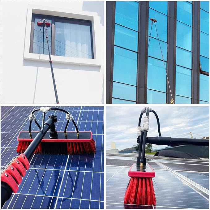 Water Fed Pole Kit Window Cleaning PolesWater Fed BrushAluminum Outdoor Window CleanerExtendable Telescopic Pole Water Fed Brush Spray Washer for Window Glass Solar Pa