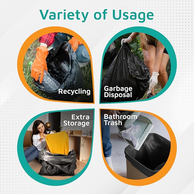PlasticMill Heavy Duty Trash Bags - Black Garbage Bags - Plastic Trash Bags - Kitchen Bathroom Office Garbage Bags Trash Can Liners - 7-10 Gallon Small Trash Bags 8 Microns 24x24 (1000-Count)