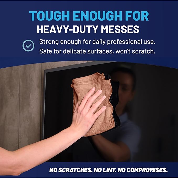 MW Pro Microfiber Cleaning Cloth | Tan | 12 Pack | 16” x 16” | All Purpose Microfiber Towels - Clean Dust Polish Scrub Absorbent