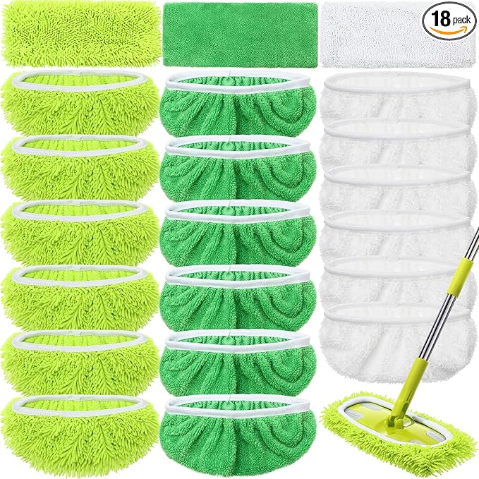 18 Pack Reusable Microfiber Mop Pads Refills Compatible with Swiffer Sweeper Dry Sweeping Cloths for Wet and Dry Sweeping Mop Head Replacement for Household Cleaning